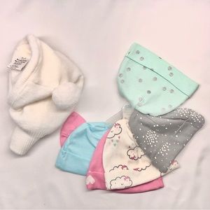 6 Baby Hats And 1 Hood Size Infant